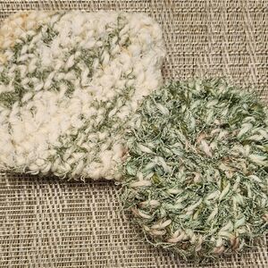 Hand Crafted Green and Cream Crochet Kitchen Scrubby Set